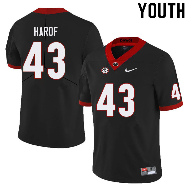 Youth #43 Chase Harof Georgia Bulldogs College Football Jerseys Sale-Black - Click Image to Close